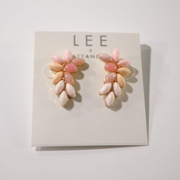 Nordstrom Lee by Lee Angel PInk Cabochon Leaf Earrings Ear Climbers NWT 50 - Picture 4 of 4